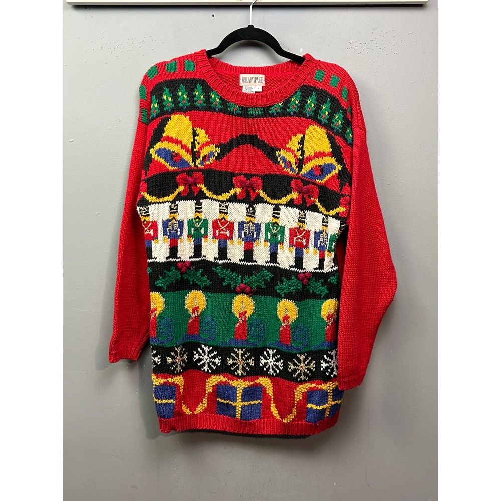 Hillary Paige Red Knit Christmas Sweater Nutcracker Bells Snowflake Womens Large